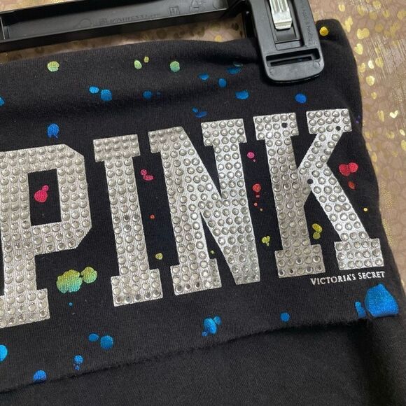 VTG PINK Y2K Rhinestone Metallic Paint Splatter Fold Over Capris XS - Picture 5 of 7